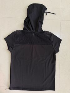 Black Short Sleeve Hoodie T-shirt