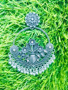 Oxidised Silver Big Round Jhumka Earrings