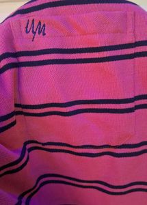LARGE SIZE Pink Striped Polo Shirt