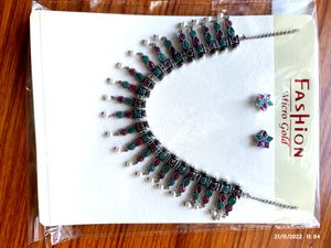 emerald &Ruby color oxidized silver necklace