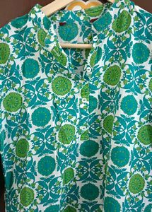 Green And White Pattern Kurti