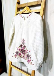 Embroidered White Tunic Top Size-40