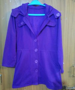 Purple Hooded Button-Down Coat