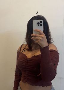 Burgundy Ruched Long Sleeve Top