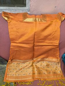 1-TimeUsedGirls Grey&Orange LehengaCholi-PattuPava