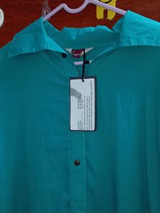 Turquoise Color Collared Long Kurti For Woman