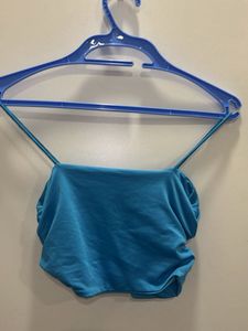 Blue Ruched Crop Top