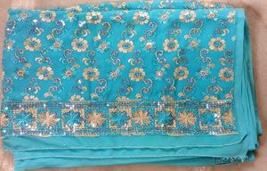 Teal & Gold Embroidered Saree