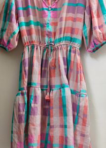 One piece pink And Blue Flared Dress