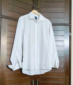 Dehavilland Men White Cotton Mix Regular Fit Shirt
