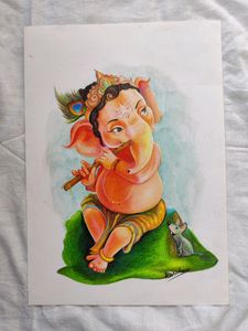 Colour Pencil Artwork Of Cute Ganesh Home Decor