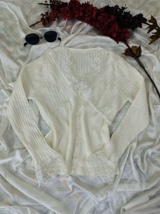 Lace Trim Knit Cardigan