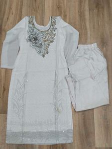 Embroidered White Kurti Top