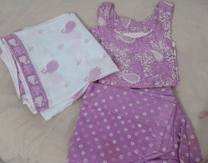 Pink Cotton Rubber Print Stiched Suit Set