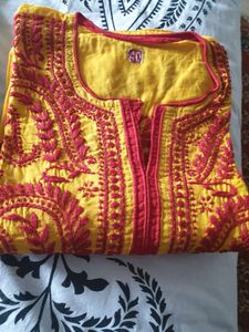 pakistani  phulkari work kurti in two beautiful color combinations yellow 💛 nd red  🌹