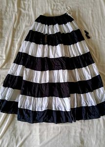 Black &amp; White Tiered Maxi Skirt