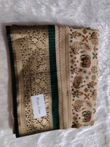 Elegant Beige &amp; Green Silk Saree