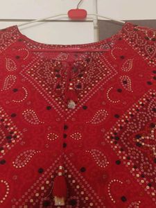 Elegant Red Bandhani Kurta – XL Size