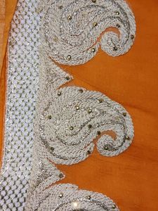 Orange &amp; White Embroidered Saree
