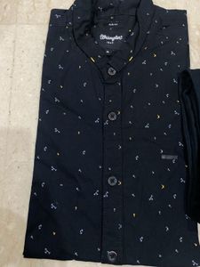 Wrangler Printed Black Shirt- John Player Pant Set