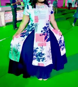 Stylish Royal Blue And White Gown