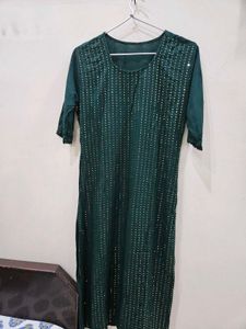 Bottle Green Sequence Kurta Set