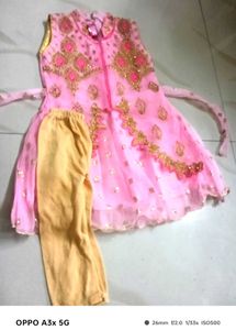 Pink & Gold Embroidered Girl's Outfit