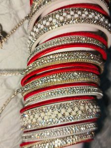 Red &amp; Silver Bangles Set Size ( 2.6 )