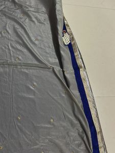 Ethnic Festive Saree In Navy And Grey Colour