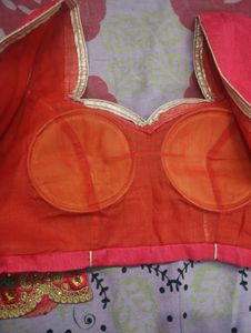 Beautiful Pink &amp; Cream Color Saree With Blouse
