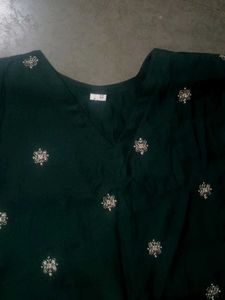 Embroidered Green Kurti