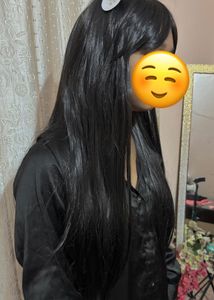 Long Black Wig with Bangs