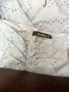 Blue Eyelet Puff Sleeve Top