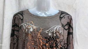 Brown Printed Long Sleeve Top