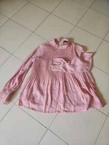 Pink Lace Trim Blouse