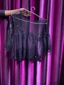 Black Net Sequins Top