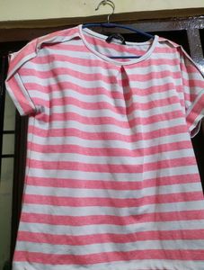 pink and white strip top