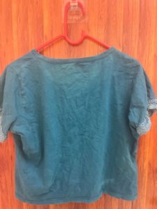 Blue T-shirt with Lace Detail