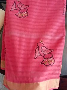 Peach Color Embroidery Saree