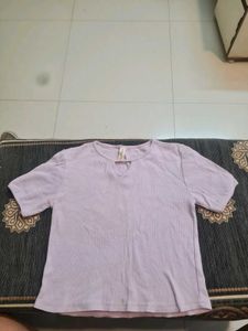 Lilac Ribbed Keyhole T-Shirt