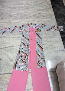 Girls&#39; Pink Pant ,Top with Striped Jacket