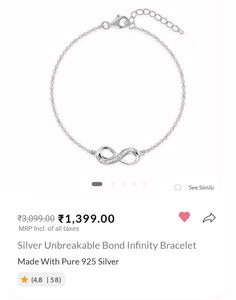925 Real Silver Infinity Bracelet