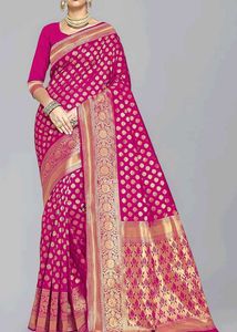 Grab Sale 🎄Elegant Pink Banarasi Silk Saree