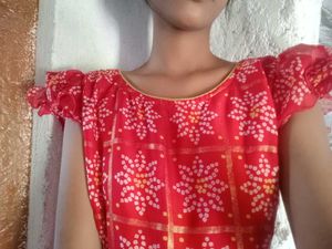 Red Printed Dress, anarkali long dress and half sl