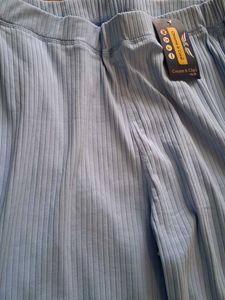 Blue Flared Ribbed Pants. Back Side Added