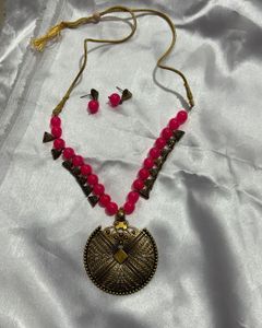 Pink Beaded Necklace Set