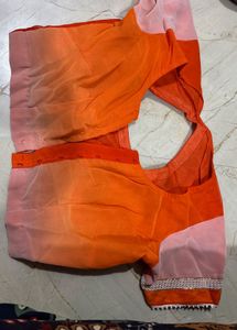 Orange Saree With Stitched Blouse
