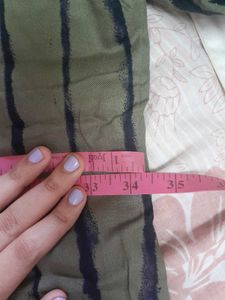 Unused Olive Green Striped Kurta, Size - L