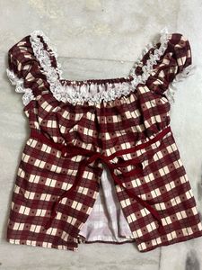Red Plaid Ruffle Top