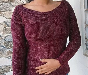 Women Boat Neck Maroon Woollen Top